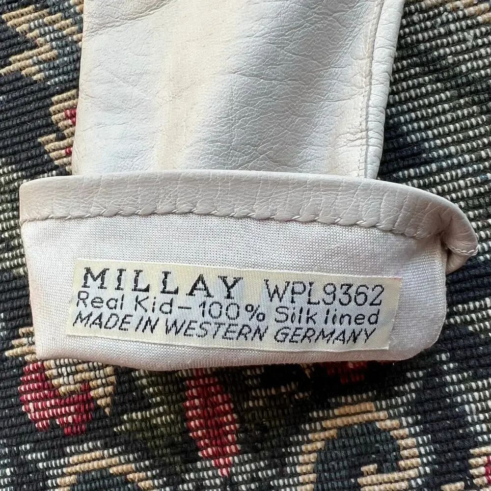 Vintage 80s‎ Millay White Leather Gloves Silk Lined Made in Western Germany 7